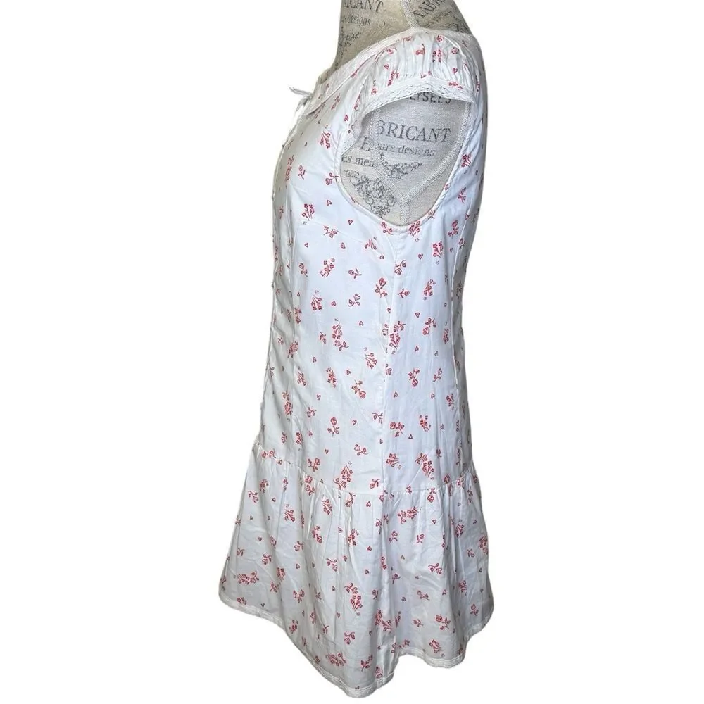 Free People Beasley Mini Dress Floral White Red Dress Peter Pan Collar Small